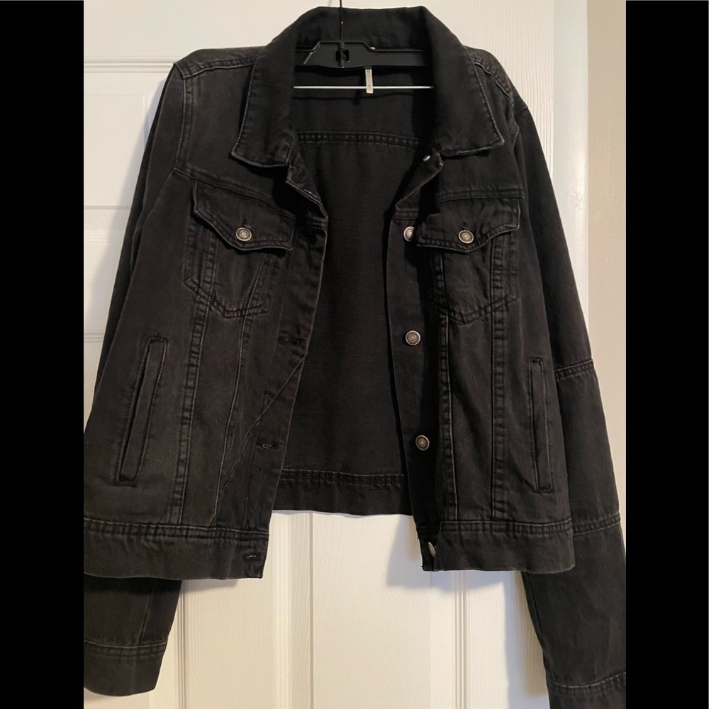 Free People distressed black Jean jacket